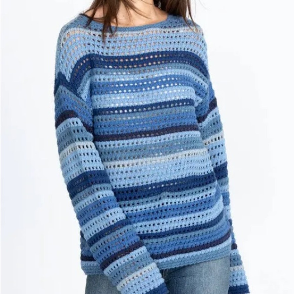 JOHNNY WAS Striped Crochet Sweater